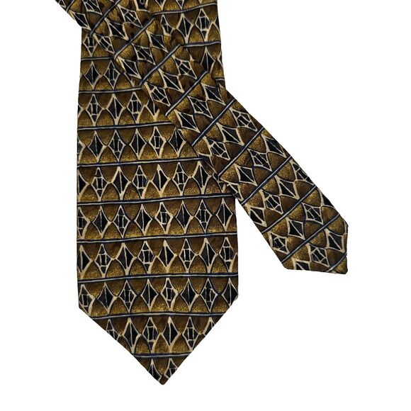 CANALI Gold Brown Geometric 100% Silk Mens Luxury Tie - 3.75W 56L - Picture 3 of 9